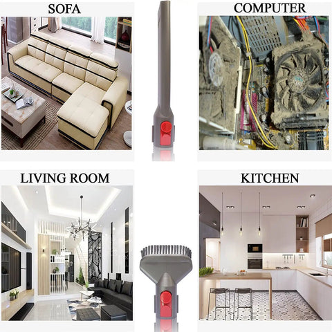 Versatile Vacuum Attachments Compatible With Cordless Vacuum Models V7 V8 V10 V11 V15 No Fuss Home And Car Cleaning Kit shown in use on sofa, computer, living room, kitchen