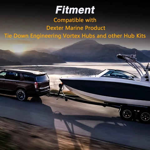 Two Pack Trailer Bearing Dust Cap With O Ring Grease Cover For Dexter Vortex Marine Trailers And Boat Hubs Replace 81143 48355v K71 G01 73 Fit 1250 Lbs To 1750 Lbs shown in use on a trailer towing a boat by a scenic lake.