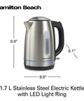 Fast Boil Electric Tea Kettle 1.7 Liter Cordless Water Boiler With 1500 Watts Auto Shutoff And Boil Dry Protection Stainless Steel Led Ring Light For Clear Boiling Status