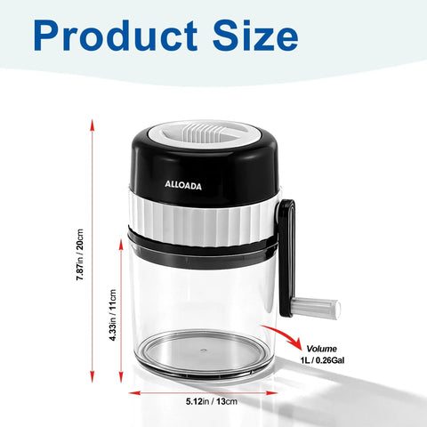 Manual Snow Cone And Slushie Maker With Shaved Ice Texture, Portable Ice Shaver dimensions and size display