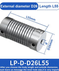 Top Tier Slick Spring Coupling For Stepping And Servo Motors Heavy Duty Aluminum Alloy Elastic Body Screw Lock Encoder Setup Smooth Torque Transfer Built Legit Ready To Roll 6X13mm with dimensions 26mm diameter and 55mm length.