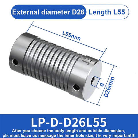Top Tier Slick Spring Coupling For Stepping And Servo Motors Heavy Duty Aluminum Alloy Elastic Body Screw Lock Encoder Setup Smooth Torque Transfer Built Legit Ready To Roll 6X13mm with dimensions 26mm diameter and 55mm length.