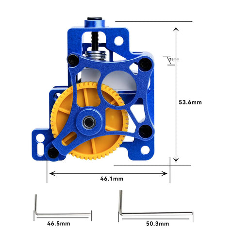 Built Tough Extruder Upgrade Kit for X1 and P1 3D Printers, lightweight aluminum, dimensions 53.6mm x 46.1mm