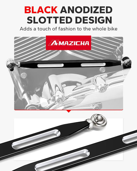 Black Shift Linkage Shifter For Harley Davidson Electra Glide Street Glide Tour Glide Trikes 1980 2023 Ride Ready Aftermarket Upgrade For Touring Softail Models black anodized slotted linkage with stainless rod ends