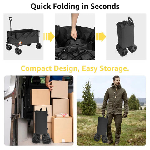 Beast Of A Heavy Duty Collapsible Wagon Cart With Folding Wheels For Grocery Camping And Garden Use, shown folded for easy storage