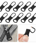 Ten Piece Zipper Pull Replacement Kit With Detachable Tabs For Jackets Backpacks Purses Suitcases And Luggage In Black Durable Zinc Alloy Easy Install Long Lasting Smooth Operation