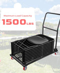 Heavy Duty Folding Chair Dolly Holds Up To 1500 Lbs Beefy Steel L Shaped Cart for party rentals, chairs stacked on cart