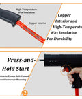 Induction bolt heater tool, two-panel graphic: copper-coil assembly top, black handheld unit bottom.