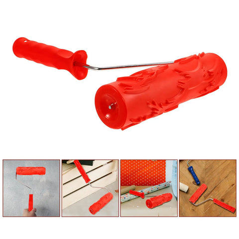 Heavy Duty Textured Rubber Paint Roller For Decorative Accent Walls DIY Hella Smooth Embossing Designs With Comfortable Grip Handle, red