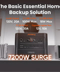 HomePower 3000 Portable Power Station With 2X 200W Solar Panels, 3600W Continuous, 7200W Surge Output, 3072Wh LFP Battery display
