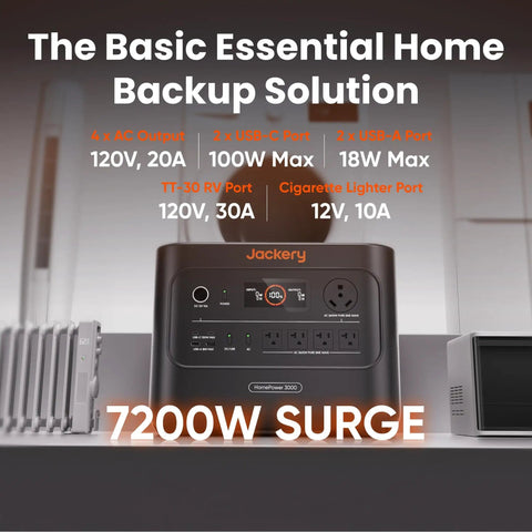 HomePower 3000 Portable Power Station With 2X 200W Solar Panels, 3600W Continuous, 7200W Surge Output, 3072Wh LFP Battery display