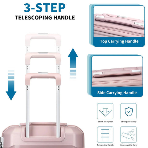 Somago nude pink luggage set: 20-inch carry-on and 14-inch cosmetic case, hardside with telescoping handle and spinner wheels
