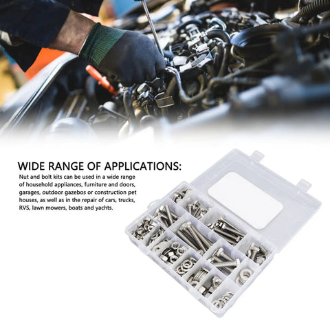 246 Piece Stainless Steel Hex Bolts Nuts And Washers Assortment Kit In Durable Storage Box For Household Appliances, Furniture, Doors, Garages, Outdoor Structures, And Automotive Maintenance in organizer box