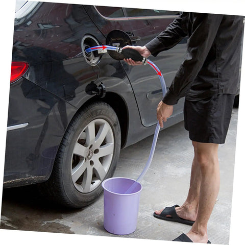 Manual Fuel Transfer Pump With One Way Siphon For Gas And Diesel Easy Hand Pump For Cars And Equipment Backflow Oil Absorber Portable Safe Fuel Transfer No Mess Quick Fill Reliable Hand Siphon Pump in use with car and bucket