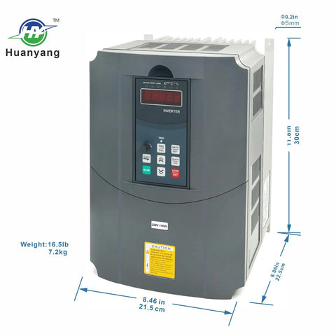 Variable Frequency Drive For Motor Speed Control And 3 Phase Conversion, 220V AC Input Output, front view with dimensions