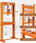 Heavy-Duty 12 Ton H Frame Shop Press For Metalworking And Auto Repairs In The Garage With Stable Floor Mount