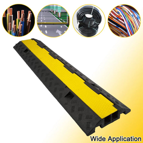 4 Pack 2 Channel Cable Ramp Kit With 11,000 Lbs Axle Capacity, Beefy Heavy Duty Floor Cable Protector Ramps in black and yellow