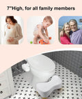 Squat Toilet Stool For Adults And Kids, 7 Inch Tall, Non Slip Poop Stool With 550 Lbs Capacity next to a toilet in bathroom