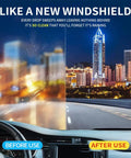 Comparison of windshield clarity before and after using Front And Rear Windshield Wiper Blades 28 20 16 Inch Set Compatible With 2011 2020 Toyota Sienna Graphite Rubber