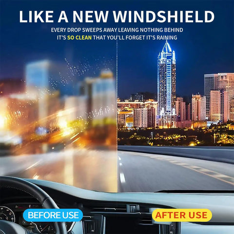 Comparison of windshield clarity before and after using Front And Rear Windshield Wiper Blades 28 20 16 Inch Set Compatible With 2011 2020 Toyota Sienna Graphite Rubber