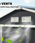 Roof vents of 7x4 Outdoor Metal Storage Shed With Foundation Kit showing air circulation