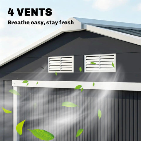 Roof vents of 7x4 Outdoor Metal Storage Shed With Foundation Kit showing air circulation