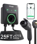 Plug And Play Level 2 Ev Charger 40 Amp Electric Vehicle Charging Station Nema 1450P plug with 25FT J1772 cable and app control.