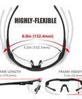 Anti Fog Tactical Shooting Glasses For Men Built Tough Military Grade Ballistic Eye Protection For Range Swat Medical And Dental Use ANSI Z87.1 Plus OSHA Compliant MIL PRF 32432A Tested Durable Frame showing dimensions and flexibility