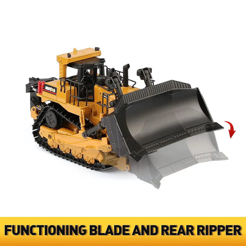 One Fifty Scale Diecast Metal Dozer Toy With Tilt Blade And Working Tracks, featuring detailed cab and poseable ripper.