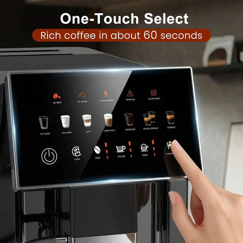 Touch display of Fully Automatic Espresso Machine With Built-In Grinder, 20 Bar Pressure, 15 Settings, Auto Self-Cleaning