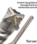 Torxero SDS MAX masonry drill bit, 14-inch length, 1/2 in to 1-1/2 in diameter, close-up view