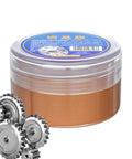 Copper Based Anti Seize Grease With High Temperature Protection in jar, gears beside, for automotive and industrial maintenance.