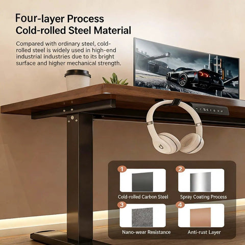Top Shelf Electric Height Adjustable Computer Desk Featuring Memory Presets And Smooth One Touch Operation crafted with cold-rolled steel material.