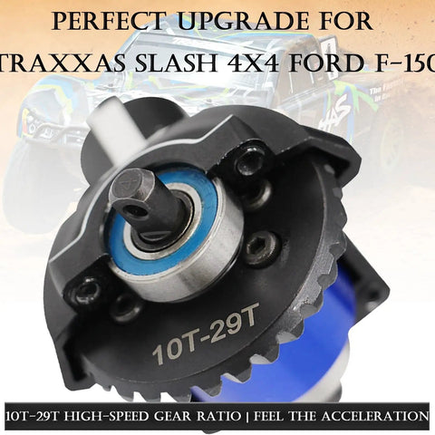 Beefed-Up Traxxas Slash 4x4 RC Gear Set 10T 29T Helical Gears Ford F-150 1/10 High Speed Steel Front And Rear Differential Transmission Gears 45 Steel Upgrade For Quick Acceleration, Smoother Power, More Torque closeup