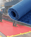 Heavy Duty Cuttable Non Slip Electrical Insulating Mat Waterproof Rubber Safety Flooring Shock Resistant Workzone Cover in use at workshop.