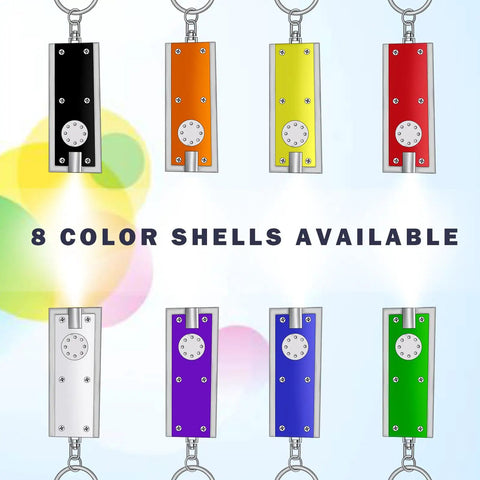 Mini LED Keychain Flashlight Pack Of 8 Tiny Pocket Light 12 Lumen Bright On The Go Featherlight Under Half Ounce Portable 96 By 24 By 8 Mm Ultra Handy Key Ring Illumination For Everyday Carry in 8 colors