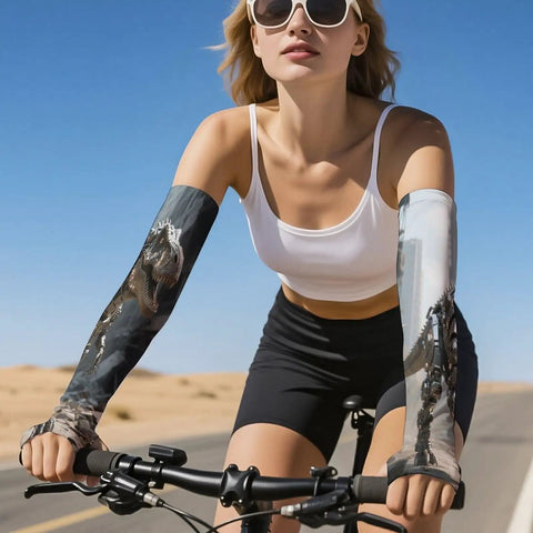 Stay Fly In The Heat Cooling Arm Sleeves For Sun Ray Blocking And Summer Workouts engineered with stretchy ice silk material for cycling.