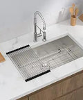 33 Inch Undermount Kitchen Sink, Stainless Steel 16 Gauge, Single Bowl, 33x19 Inches, Brushed Finish, installed in countertop