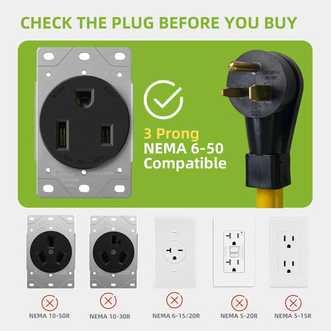 Kickass Heavy Duty 50 Amp NEMA 6-50P To Dual 6-50R Y Splitter Adapter Cord For Welders And EV Chargers 3 prong NEMA 6-50 outlet image.
