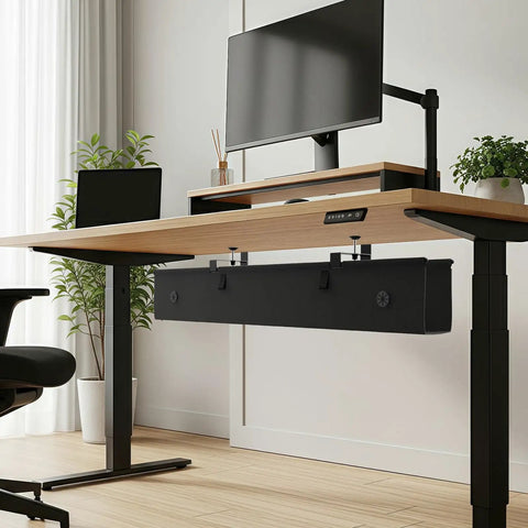 40 Inch Under Desk Cable Management Tray No Drill Cord Organizer With Anti Sag Reinforced Base Fabric Wire Hider installed on desk