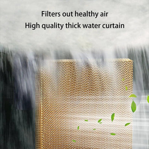 High quality thick water curtain in portable evaporative air cooler filtering healthy air, enhancing cooling efficiency.