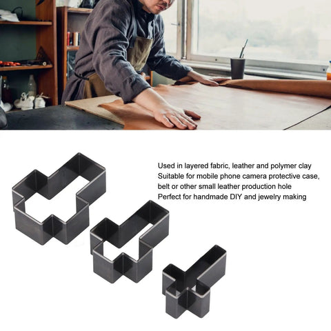 Cross Shape Leather Cutting Die Kit For DIY Leather Crafts Manual Punch Tool Set In Alloy Steel on workshop table