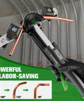 Person using Tubing Bender Kit 1/4 In To 7/8 In Ratchet Copper Pipe Bender Tool Set for HVAC with 3/8 in die and 90 degree guide.