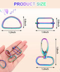 Dope Rainbow Bag Hardware Set Featuring Swivel Hooks D Rings And Tri Glide Buckles For DIY Crafts with size details.