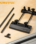 Pro Grade Router Guide Rail Adapter For Plunge Routers Smooth Operator Track Saw Rail Setup with black base and rods on wood surface.