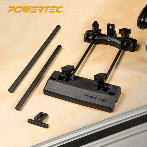Pro Grade Router Guide Rail Adapter For Plunge Routers Smooth Operator Track Saw Rail Setup with black base and rods on wood surface.