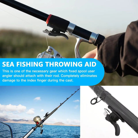 Powerful 4X Fishing Cannon Bait Launcher with smart trigger design on a fishing rod