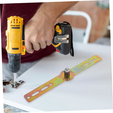 Installing heavy-duty adjustable hinge with power drill on furniture for secure connection and high load capacity.
