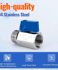 Two Pack Half Inch Mini Ball Valve 304 Stainless Steel Water Flow Control Built Tough Male To Female NPT Threads With Quarter Turn Shut Off Drain Valve Compact Durable Rust Resistant For Water Oil And Gas Lines