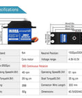 Beefy 35Kg Digital Waterproof Servo With 360 Degree Continuous Rotation And 25T 8mm By 16mm Winch Spool detailed specification sheet.